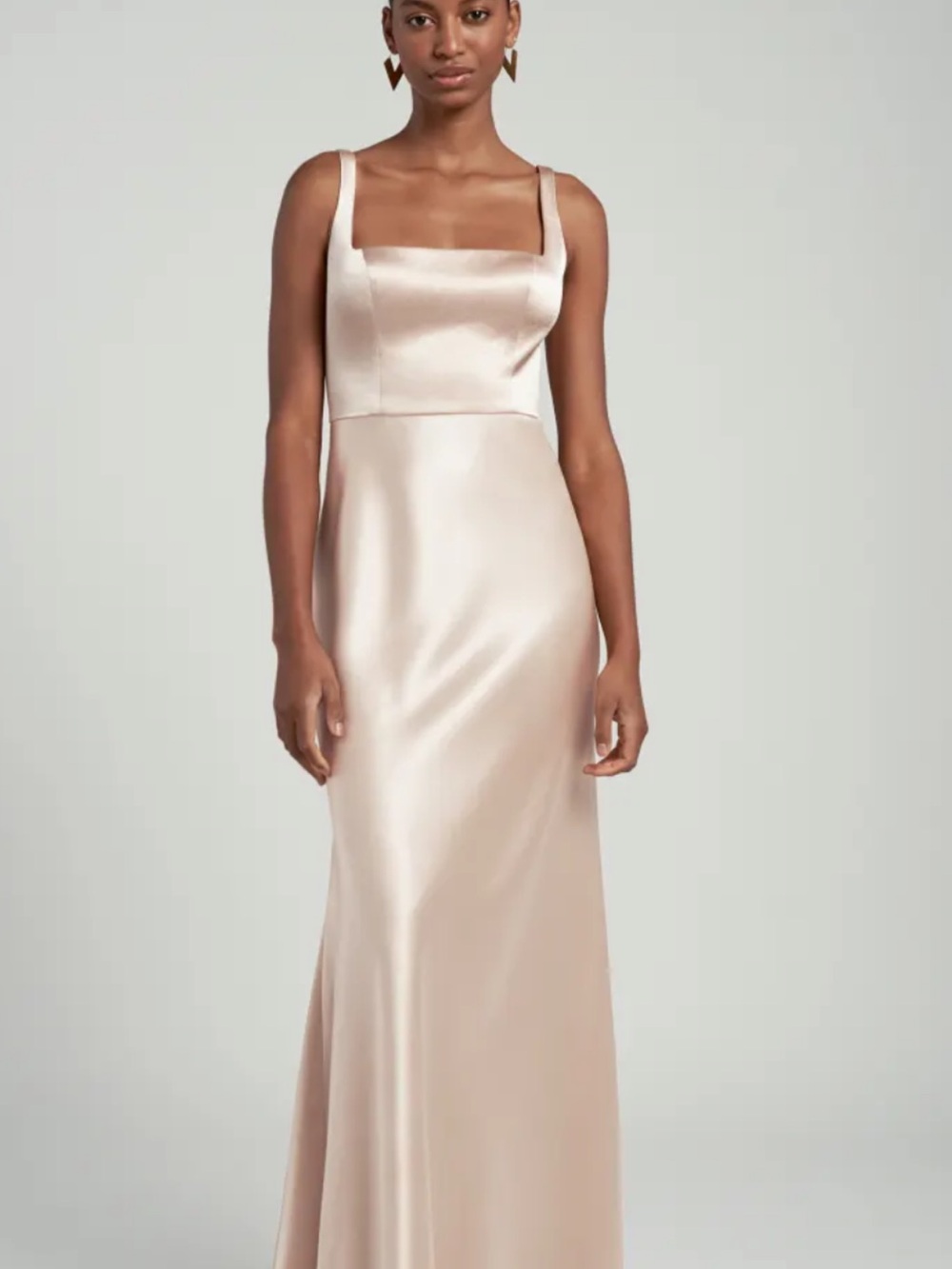 Jenny Yoo Champagne Satin Square-Neck Maxi Dress